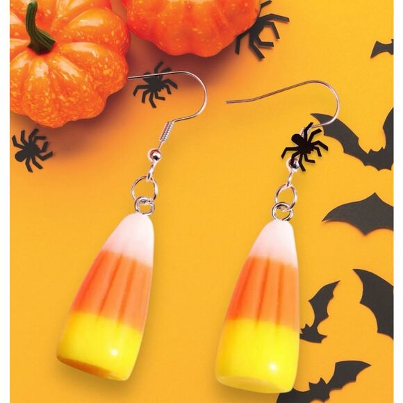 NWT Nostalgic White Orange Yellow Candy Corn Fall Dangle Earrings  - Picture 3 of 6